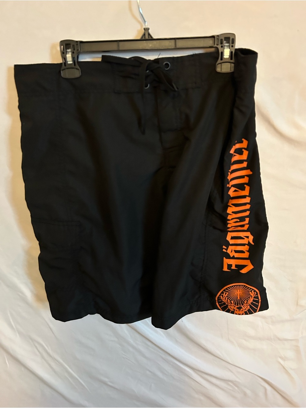 Jagermeister Black Board Shorts with Orange Logo Script